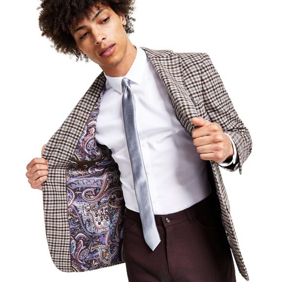 Tallia Mens Slim-Fit Wool Check Sport Coat 40 Regular Brown/Gray - NWT $295